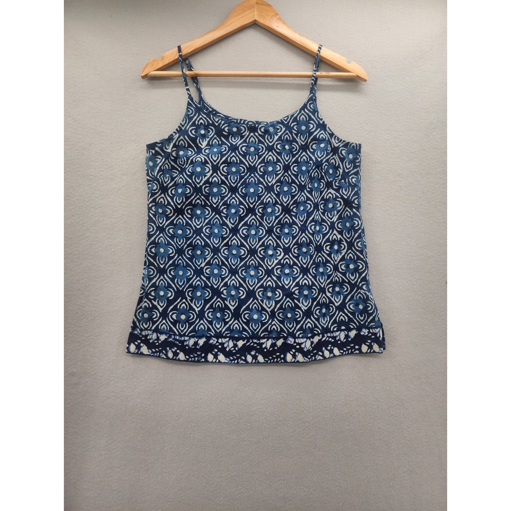 Fabindia Blue Block Print Camisole Top 100% Cotton Adjustable Straps S NEW